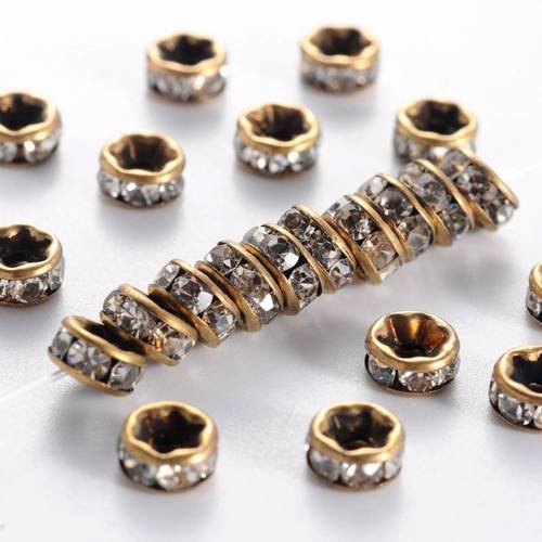 10 perles intercalaires 8 mm métal bronze et strass cristal