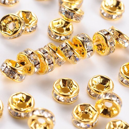10 perles intercalaires 5 mm métal doré et strass cristal