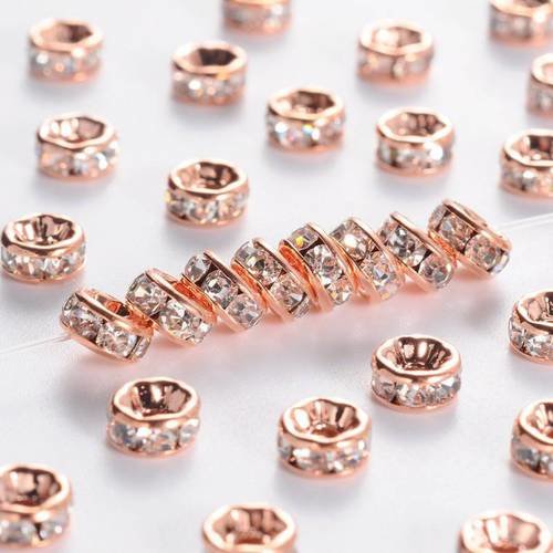 10 perles intercalaires 5 mm métal doré rose et strass cristal 