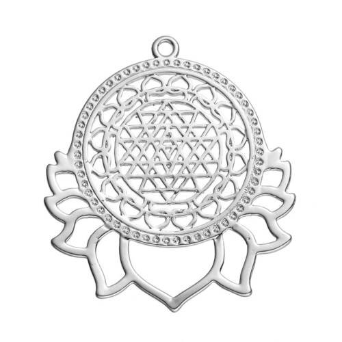 1 pendentif  connecteur méditation 40 mm lotus métal argenté