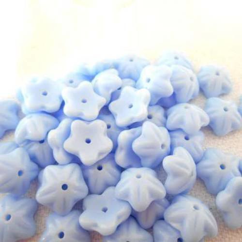 Coupelles x 6 calottes perles fleur bleu verre de bohème tchèque 