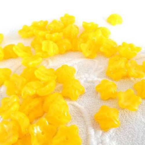 Coupelles x 6 calottes perles fleur jaune verre de bohème tchèque 