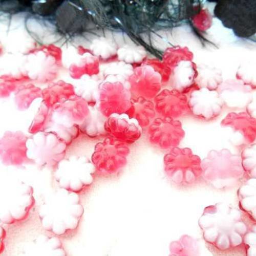 Perles fleurs x 6 en verre thèque bohème 9 mm rose framboise 