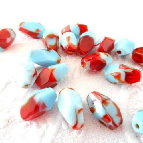 Perles x 2 verre de bohème turquoise et rouge 