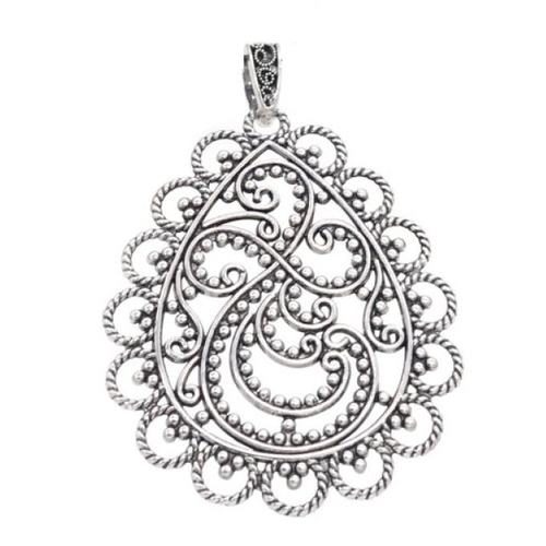 1 grand pendentif  82 mm estampe goutte ciselée argenté