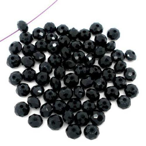 Perles cristal 6 mm x 4 mm noire à facettes x 20