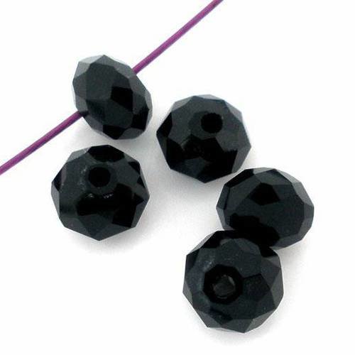X 20 perles 8 x 6 mm en cristal noire à facettes. 