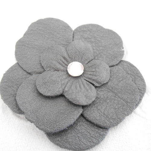 Fleur  x 1 cabochon cuir gris passant pour cordon 