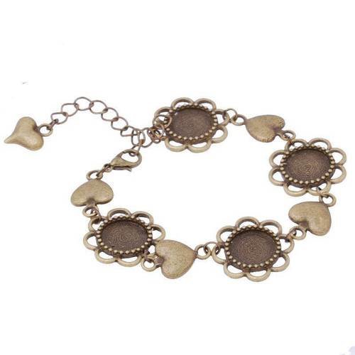 1 bracelet chaîne et coeur bronze support cabochon 12 mm 
