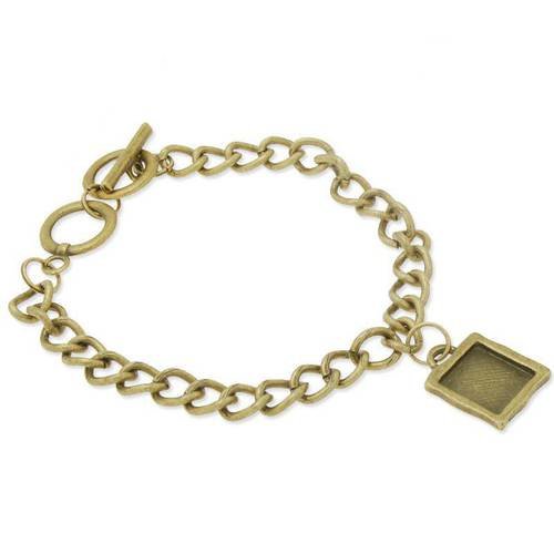 1 bracelet gourmette support cabochon carré de 12 mm métal bronze 