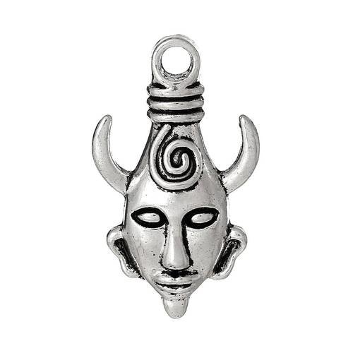 1 pendentif masque ethnique argenté