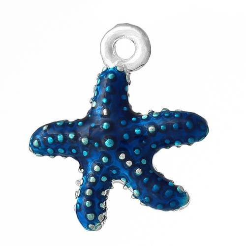 1 pendentif étoile de mer bleue 18 mm émail et métal argenté