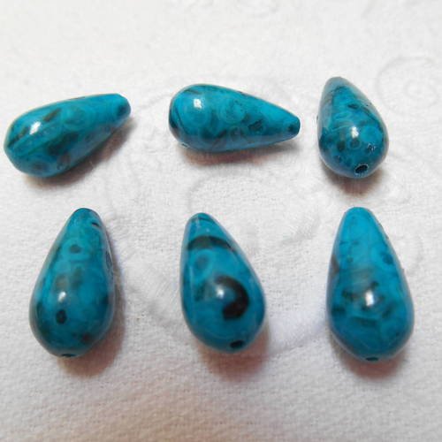 Perles goutte bleu turquoise impression léopard x 6