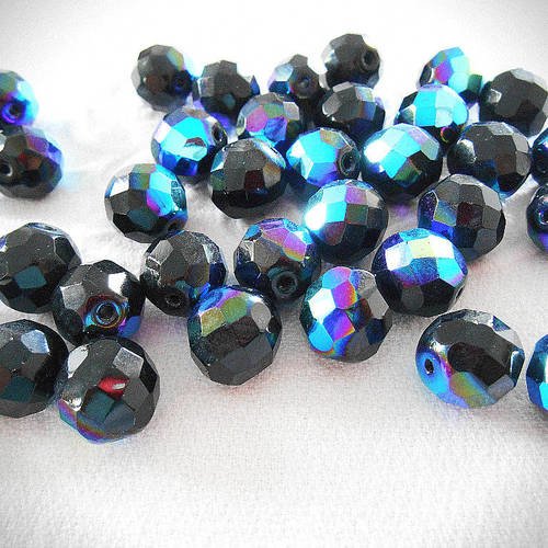 Perles x 4 cristal de bohème noires facette 