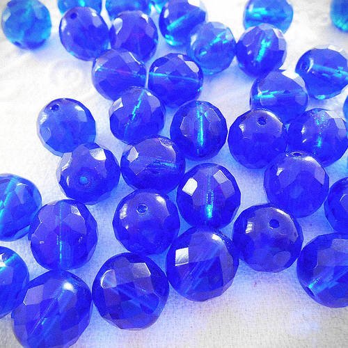 Perles x 4 verre cristal de bohème 12 mm facette bleue 