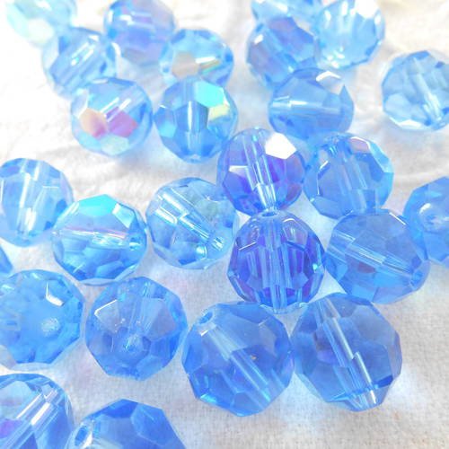 Perles x 4 verre de bohème  tchèque 12 mm bleue 