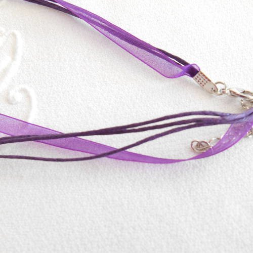 Cordon x 1 collier organza cuir violet pour pendentif 