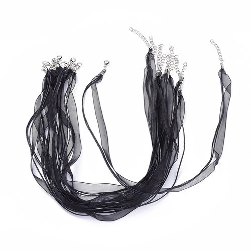 1 collier tour de cou cordon ruban organza noir