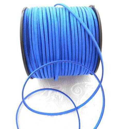 Cordon suédine x 1 m bleu électrique pailleté 