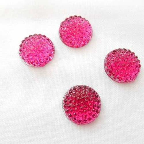 Cabochons x 4 ronds acrylique fuchsia strass 12 mm. 