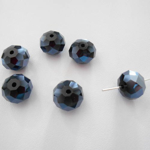 Perles noires verre à facettes ronde 12 mm x 6