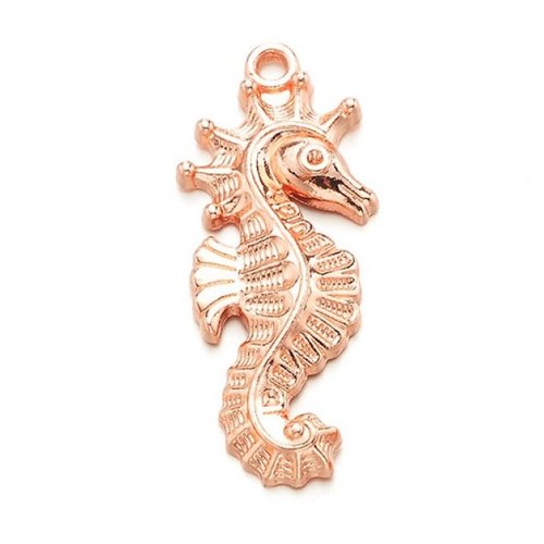 1 pendentif breloque hippocampe cheval de mer métal doré rose