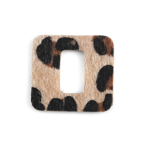 1 pendentif carré cuir simili motif léopard