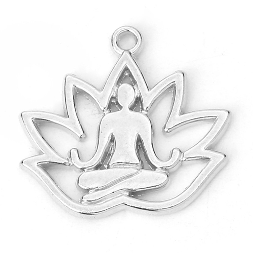 2 pendentifs yoga fleur de lotus métal argenté
