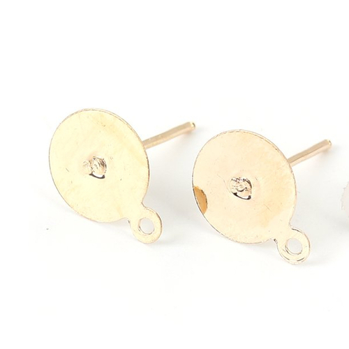 1 paire de puces d'oreille support rond 10 mm à anneaux métal doré à coller