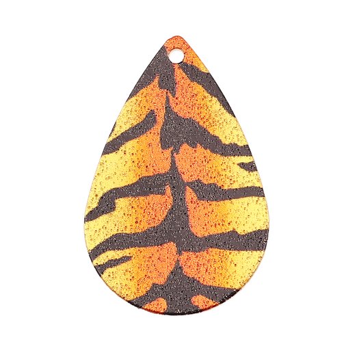 1 pendentif goutte 28 mm motif animal doré orange noir