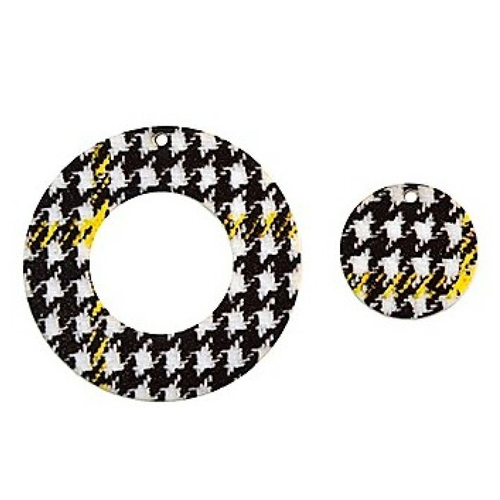 2 pendentifs cercles pied de poule carreaux noir et blanc