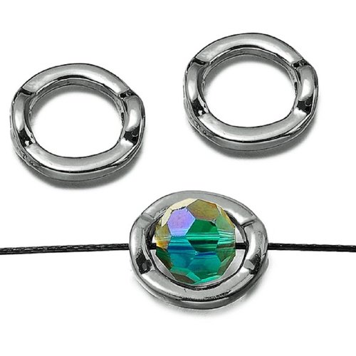 2 perles anneaux ronds métal gun métal