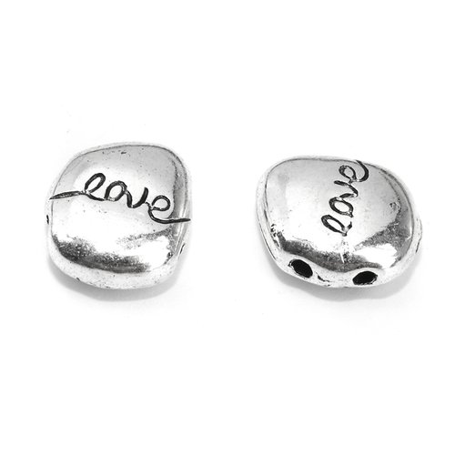 2 perles métal argenté message "love" 2 trous
