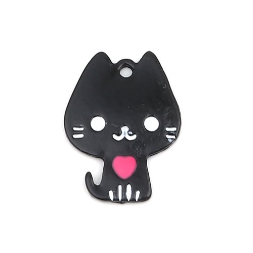 1 pendentif chat noir halloween métal coeur rose