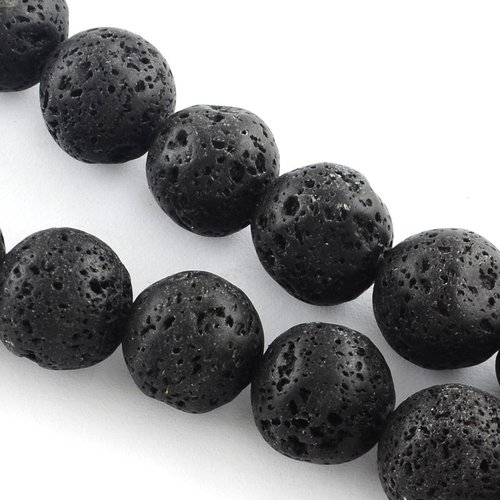 20 perles noires lave naturelle 8 mm