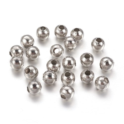 20 perles 5 mm ronde acier inoxydable argenté
