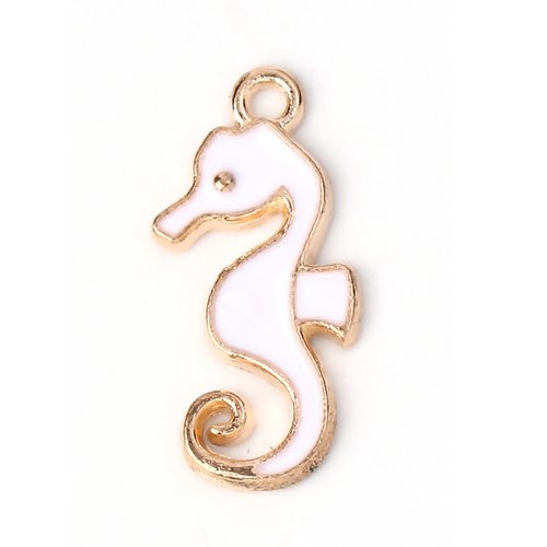 1 pendentif hippocampe cheval de mer doré émail blanche
