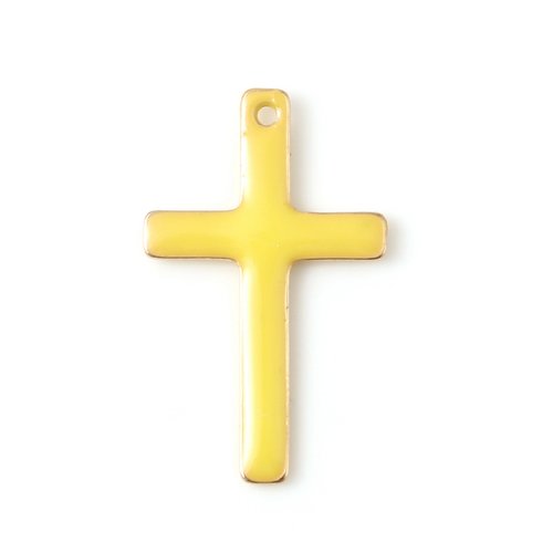 1 pendentif croix religieuse émail jaune