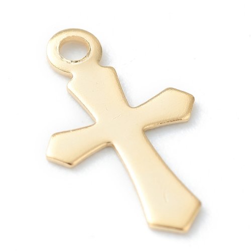 1 pendentif croix 11 mm acier doré