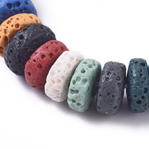 12 perles disques  8 mm en lave naturelle teintée couleur mixte