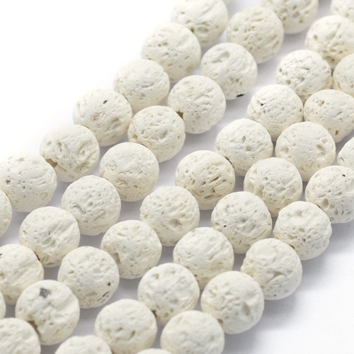 12 perles 8 mm rondes lave naturelle blanche