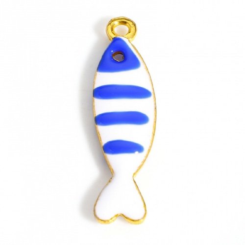 1 pendentif poisson émaillé blanc et bleu métal doré