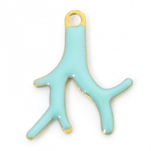 1 pendentif branche de corail émaillé turquoise métal laiton doré
