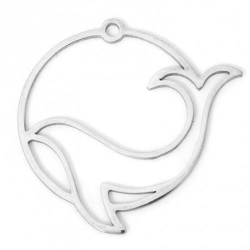 1 pendentif cercle acier inoxydable avec un poisson