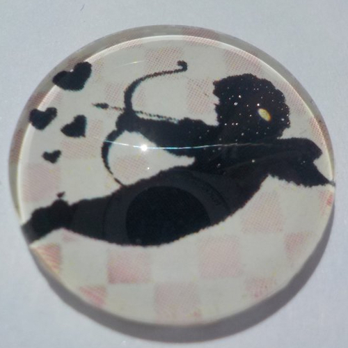 Cabochon avec son image d'ange, carreaux, en verre, rond, 20 mm,rose, blanc