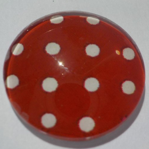 Cabochon avec son image de pois, blanc et rouge , en verre, rond, 20 mm