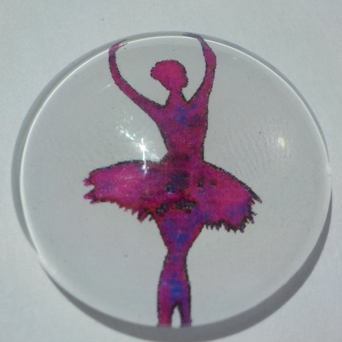 Cabochon de verre, danseuse, 25 mm, femme, rose