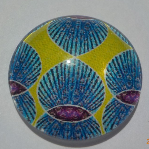 Cabochon de verre, afrique, bleu, jaune, multicolore, 25 mm,