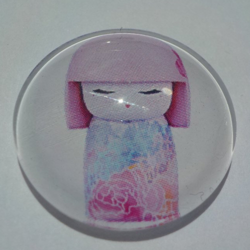 Cabochon de verre, chinoise, kokeshi, multicolore, 25 mm,