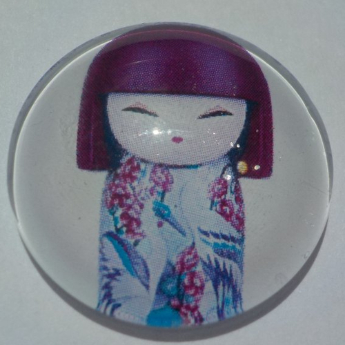 Cabochon de verre, chinoise, kokeshi, bleu, noir, 25 mm,